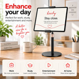 Heedy adjustable tablet stand for hands-free work, study, entertainment and everyday use at home.