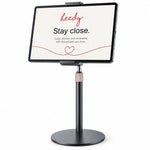 Heedy adjustable tabletop tablet stand holding a tablet in landscape mode