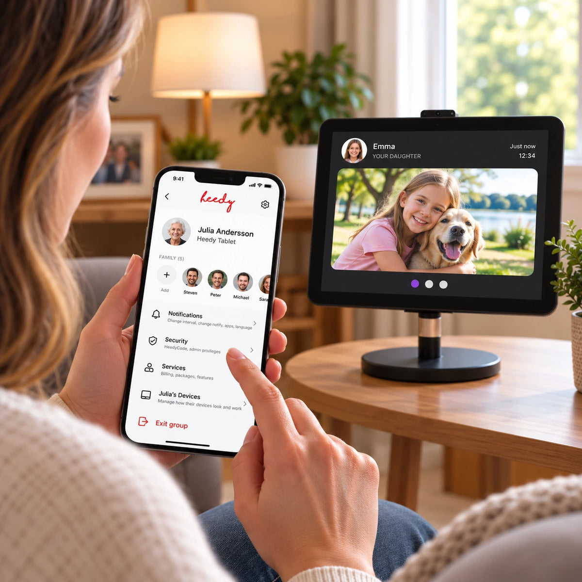 Family member helping manage Heedy remotely from a phone